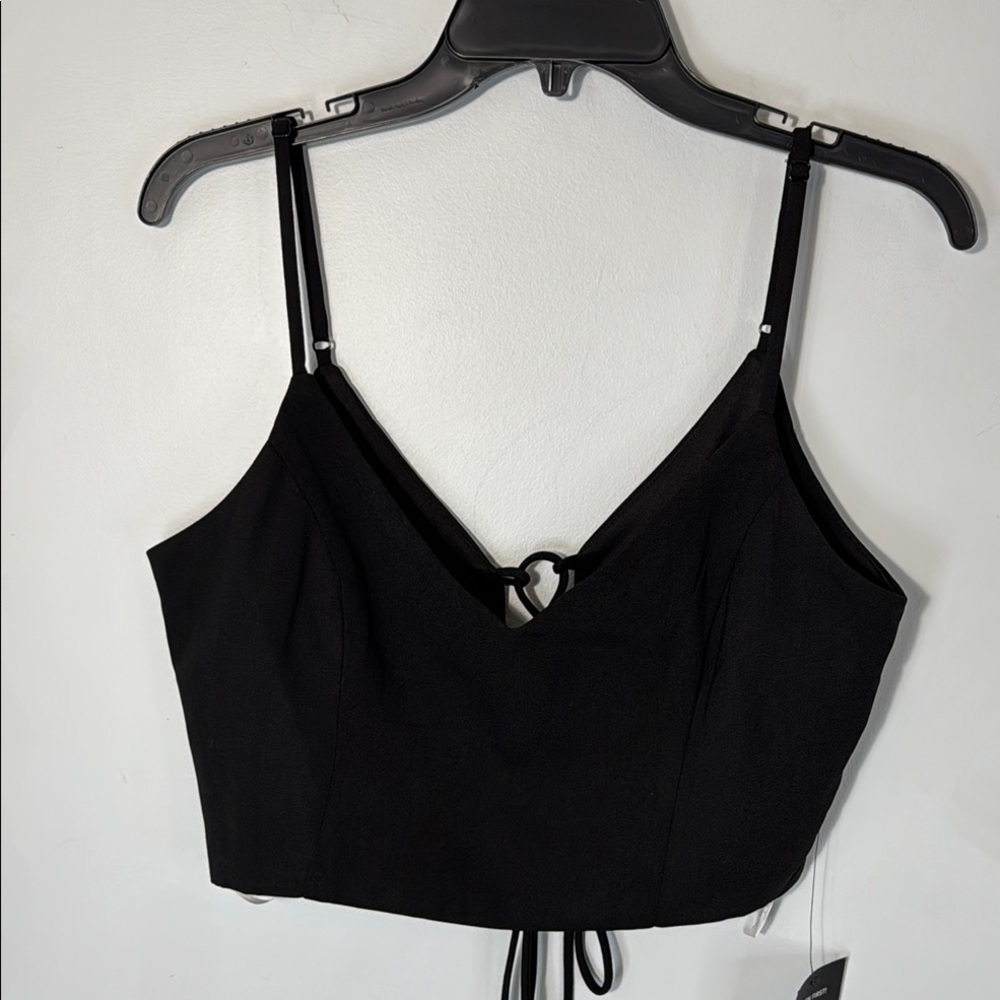 Lulu's Top Black Crop Cami Lace Up‎ Back in Size L  NWT